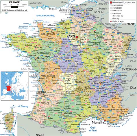 Detailed Political Map of France - Ezilon Maps