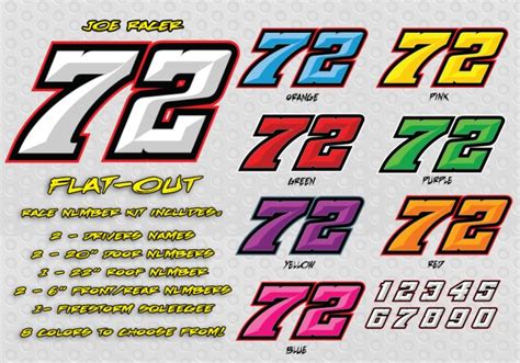 Flat Out Race Car Number Decal Kit Racing Graphics Lettering