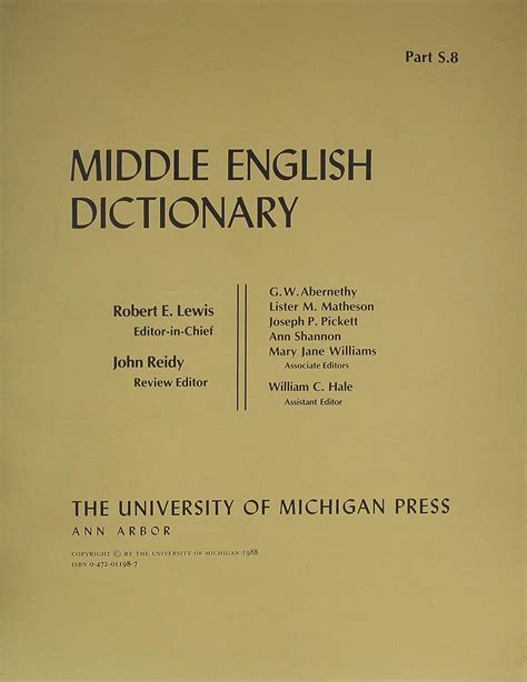 Middle English Dictionary: S.8 (Middle English Dictionary): Amazon.co.uk: Robert E. Lewis ...