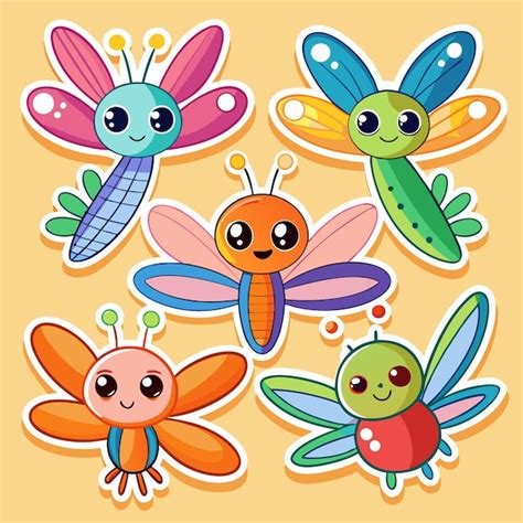 Five cute cartoon insects with big eyes and bright colors | Premium AI-generated vector