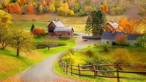 Beautiful Scenery, farm, autumn, nature, houses, HD wallpaper | Peakpx