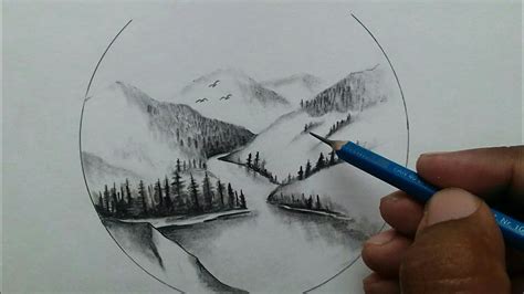 Beautiful nature scenery drawing with pencil step by step / landscape sketch easy - YouTube