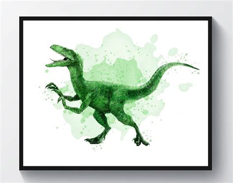 Dinosaur Print Watercolor Dinosaur Art Velociraptor - Etsy