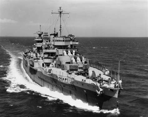 The U.S. Navy gunnery training ship USS Wyoming (AG-17) underway in the Atlantic Ocean on 30 ...