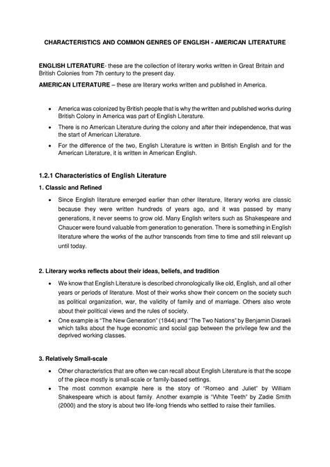 Characteristics and Common Genres of English and American Literature - CHARACTERISTICS AND ...