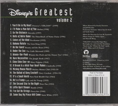 Disney's Greatest Volume 2 Various CD 2001 Walt Disney Records | eBay