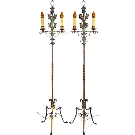 Pair 1920s Candelabra Style Floor Lamps - Polychrome - 2 Lights from tolw on Ruby Lane