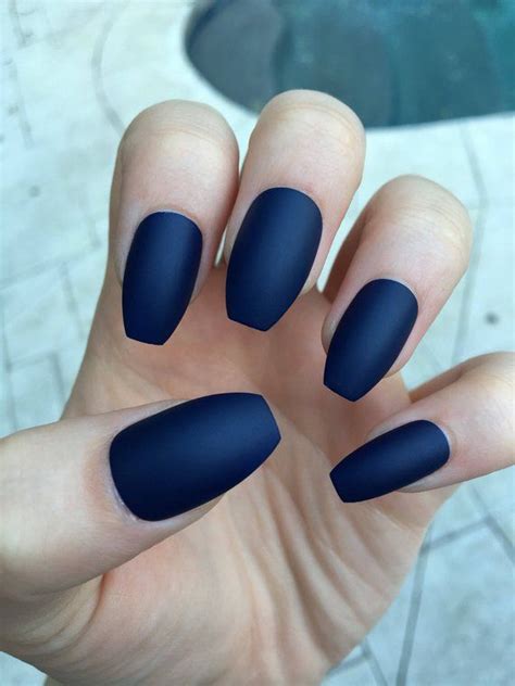 Matte nails stiletto nails navy blue fake nails | Etsy | Blue matte nails, Blue nails, Navy blue ...