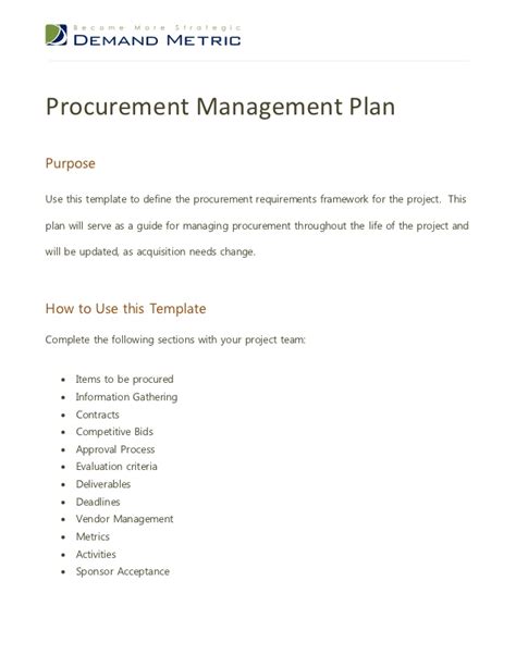 9+ Procurement Management Plan Template - PDF