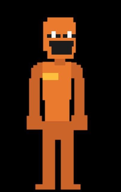 an orange pixel art character standing in front of a black background