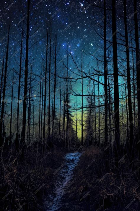 Premium AI Image | Starry sky illuminating a dark forest at night created with generative ai