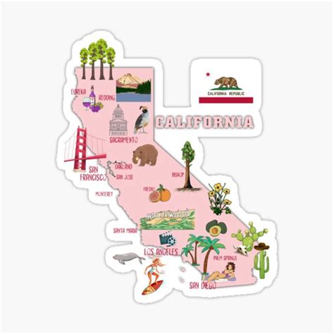 "California State Map, US tourist attractions, cities, flag" Sticker ...