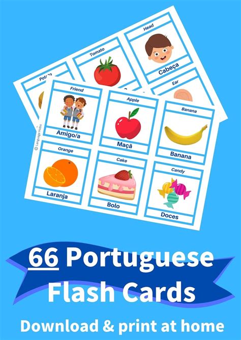 Printable PORTUGUESE Flashcards PDF 66 First Words for Beginners, Toddlers, and Adults Learn ...