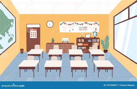 Empty Classroom at Primary School Vector Graphic Illustration. Interior ...