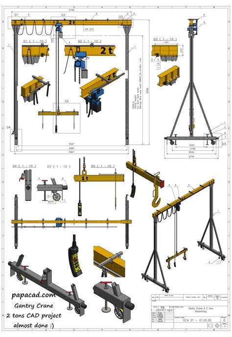 Gantry Crane 2 tons CAD project for download from the site Engineering Projects, Welding ...