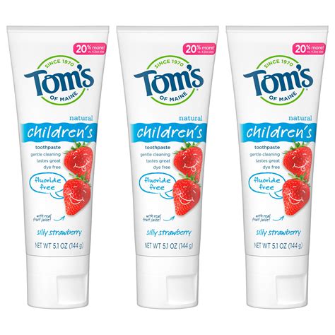 Tom's of Maine Fluoride-Free Natural Children's Toothpaste, Kids Toothpaste, Silly Strawberry, 5 ...