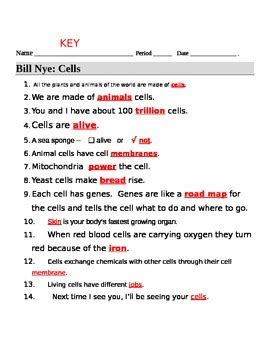 Bill Nye Cells Video Worksheet