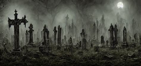 A dark and haunted graveyard with ghost and zombies in | Stable Diffusion