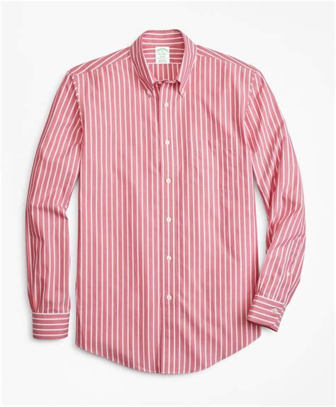 Brooks Brothers Cotton Non-iron Regular Fit Wide Stripe Sport Shirt in Red for Men - Lyst