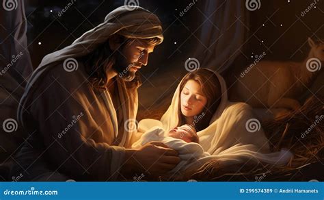 Realistic Nativity Scene Depicting the Birth of Jesus Christ Stock ...