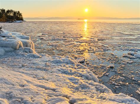 Lake Champlain Ice and Sunset — Jeff Schneiderman Photography