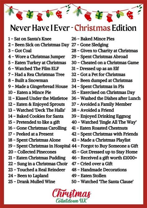 Never Have I Ever Christmas EditionOnline + Free Printable Version Fun Christmas Party Games ...