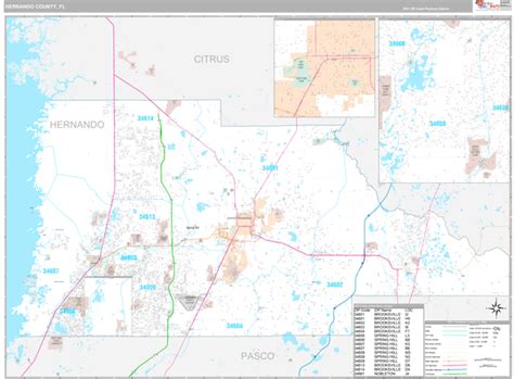 Hernando County, FL Zip Code Wall Map Premium Style by MarketMAPS