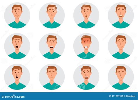 Set of Male Facial Emotions. Man Emoji Character with Different ...