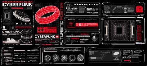 Big cyberpunk collection of retro futuristic elements for design. Retro ...