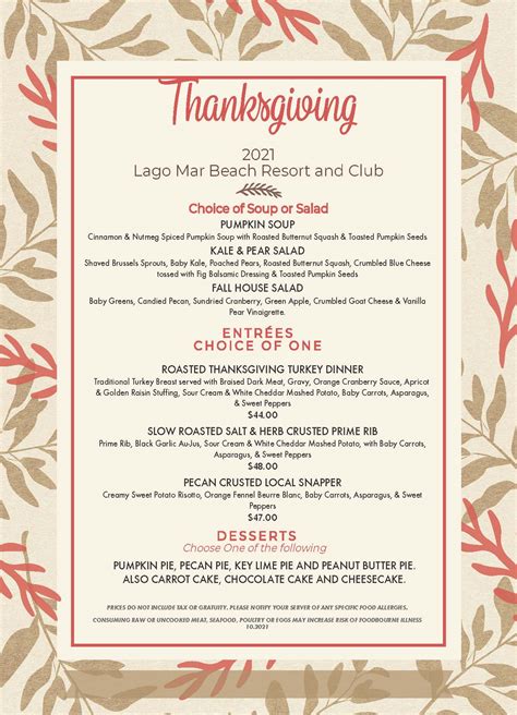 2021 Thanksgiving Menu - Lago Mar Resort, Fort Lauderdale, FL ...