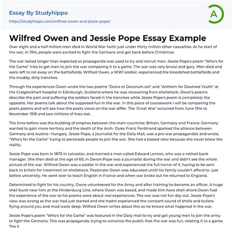 Wilfred Owen and Jessie Pope Essay Example | StudyHippo.com