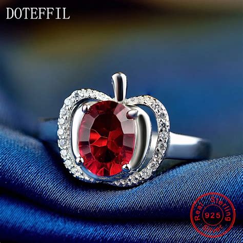 Classic Red Apple Zircon Ring 100% Sterling Silver Rings Woman Luxury ...