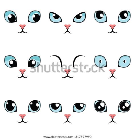 Set Funny Cartoon Blue Cat Eyes Stock Vector (Royalty Free) 317597990 | Shutterstock