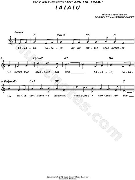 "La La Lu" from 'Lady and the Tramp' Sheet Music (Leadsheet) in C Major ...