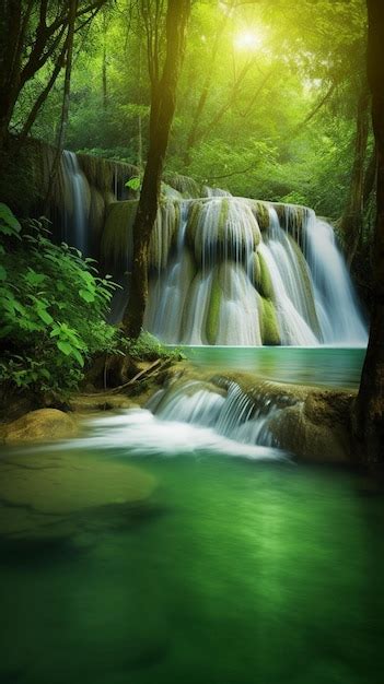 Premium AI Image | A green waterfall in the forest