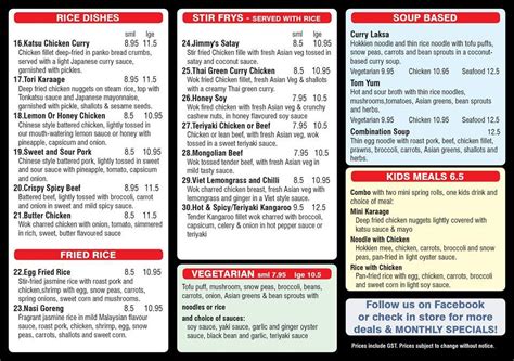 Menu at Pan-Asia restaurant, Tweed Heads South