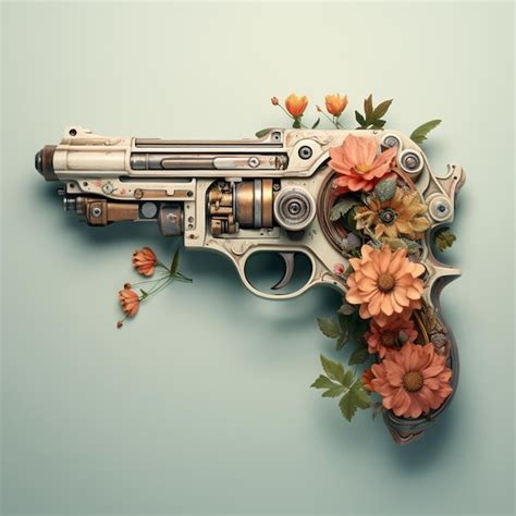 Premium AI Image | A gun that has flowers on it and a picture of a gun on it.