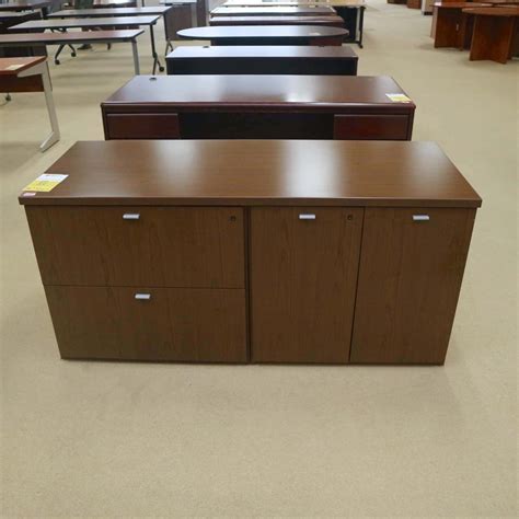 66″ Wide Walnut/Silver Modern Credenza with 2 Lateral Files – Office Furniture Liquidations