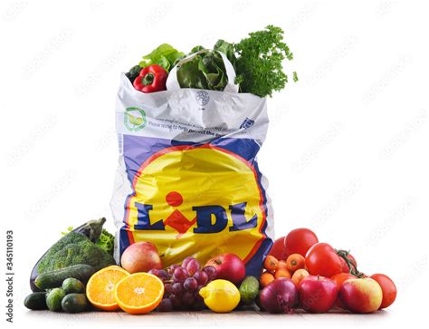 Original Lidl plastic shopping bag and products Stock Photo | Adobe Stock