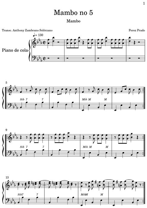 Mambo no 5 - Sheet music for Piano