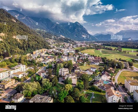 Vaduz Liechtenstein capital aerial view from the drone Stock Photo - Alamy