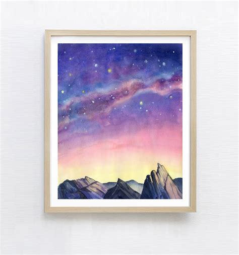 Starry Sky Painting Print Watercolor Landscape Print Starry - Etsy