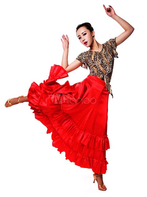 Paso Doble Dance Costume Women Flamenco Skirt Red Ruffles Spanish Bullfighting Performance ...