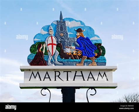 A view of the village sign at Martham, Norfolk, England, United Kingdom ...