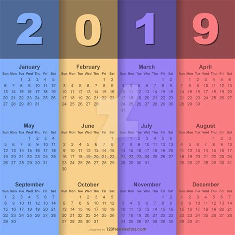 English Calendar 2019 Free Vector by 123freevectors on DeviantArt