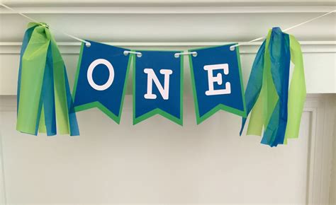 Boy's First Birthday Banner. Blue and green by RosiePeachBoutique