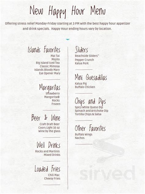 Islands Restaurant Folsom menu in Folsom, California, USA