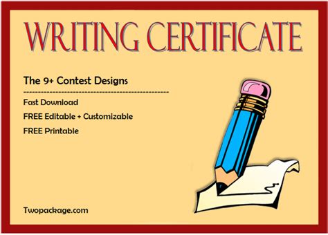 Top 9+ Writing Certificate Templates Free Download