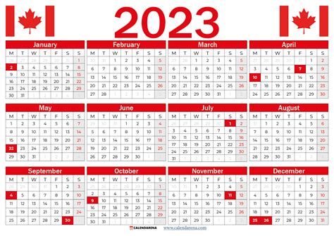 Canada 2023 Calendar With Holidays Printable