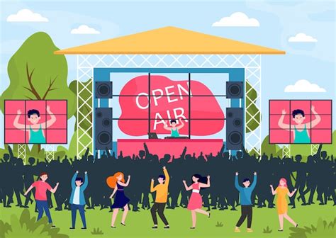 Free Vector | Cartoon people entertaining at open air festival